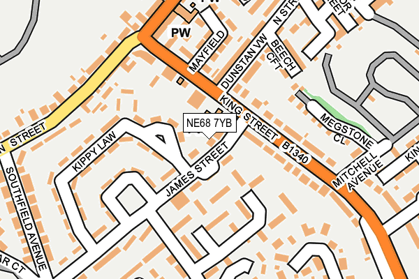 NE68 7YB map - OS OpenMap – Local (Ordnance Survey)