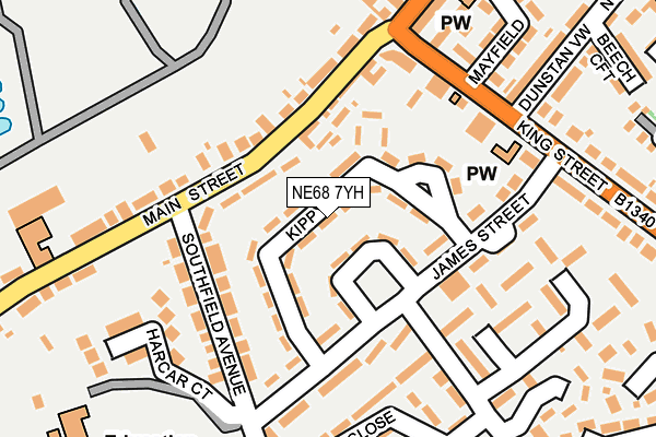 NE68 7YH map - OS OpenMap – Local (Ordnance Survey)