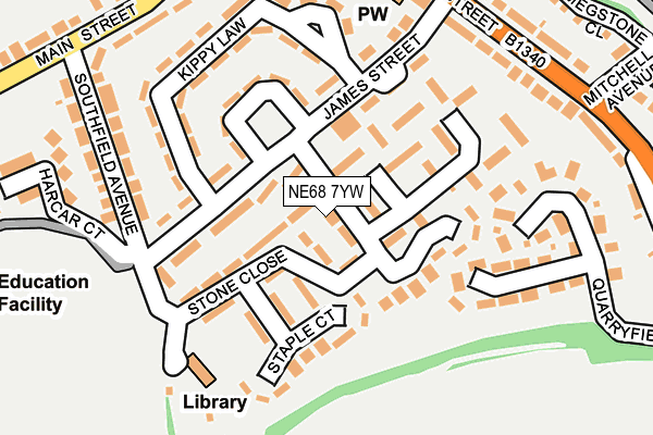 NE68 7YW map - OS OpenMap – Local (Ordnance Survey)