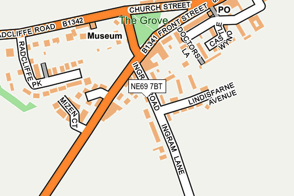 NE69 7BT map - OS OpenMap – Local (Ordnance Survey)