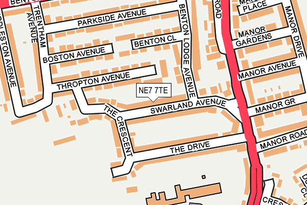 NE7 7TE map - OS OpenMap – Local (Ordnance Survey)
