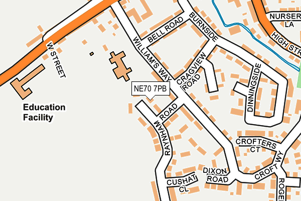 NE70 7PB map - OS OpenMap – Local (Ordnance Survey)