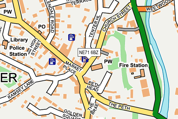 NE71 6BZ map - OS OpenMap – Local (Ordnance Survey)