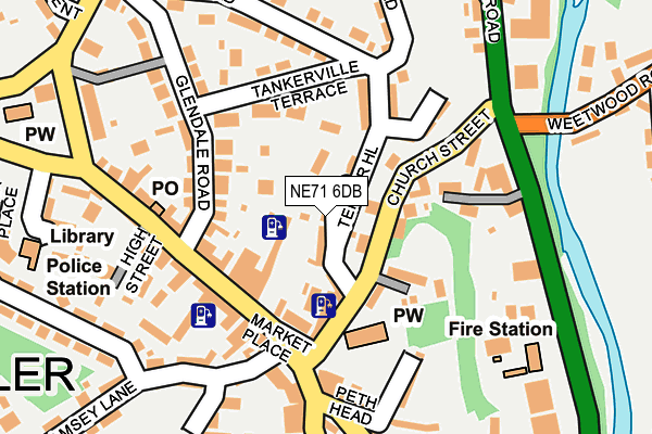 NE71 6DB map - OS OpenMap – Local (Ordnance Survey)