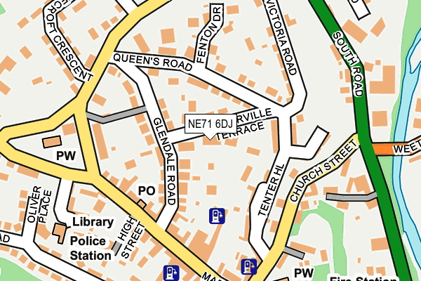 NE71 6DJ map - OS OpenMap – Local (Ordnance Survey)