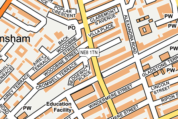 NE8 1TN map - OS OpenMap – Local (Ordnance Survey)