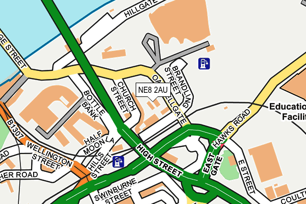 NE8 2AU map - OS OpenMap – Local (Ordnance Survey)