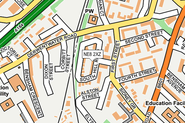 NE8 2XZ map - OS OpenMap – Local (Ordnance Survey)