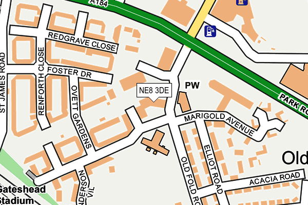 NE8 3DE map - OS OpenMap – Local (Ordnance Survey)
