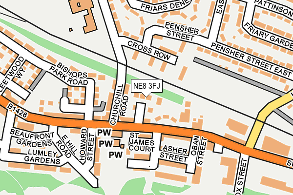 NE8 3FJ map - OS OpenMap – Local (Ordnance Survey)