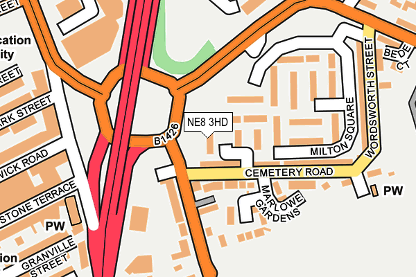 NE8 3HD map - OS OpenMap – Local (Ordnance Survey)