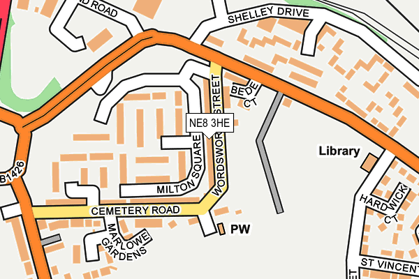 NE8 3HE map - OS OpenMap – Local (Ordnance Survey)