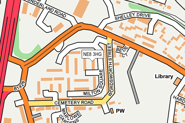 NE8 3HG map - OS OpenMap – Local (Ordnance Survey)
