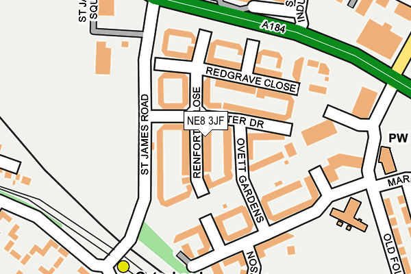 NE8 3JF map - OS OpenMap – Local (Ordnance Survey)