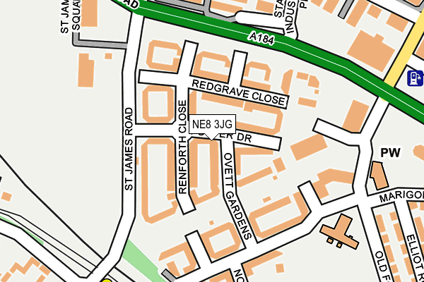 NE8 3JG map - OS OpenMap – Local (Ordnance Survey)