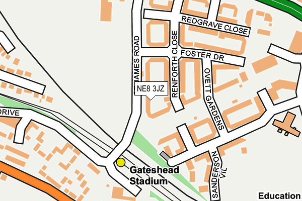 NE8 3JZ map - OS OpenMap – Local (Ordnance Survey)