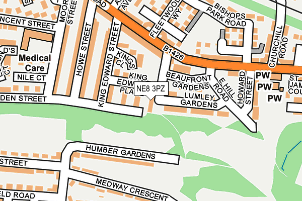 NE8 3PZ map - OS OpenMap – Local (Ordnance Survey)