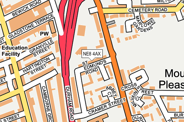 NE8 4AX map - OS OpenMap – Local (Ordnance Survey)