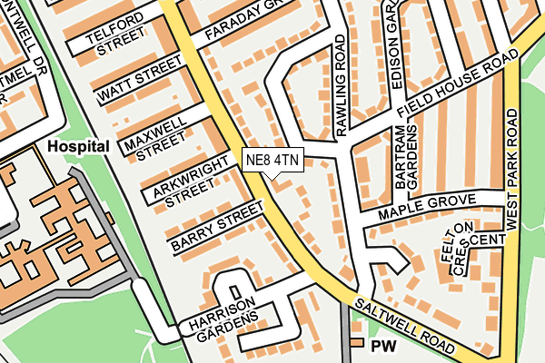 NE8 4TN map - OS OpenMap – Local (Ordnance Survey)