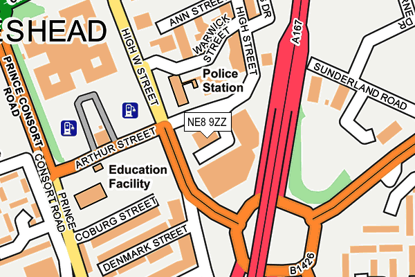 NE8 9ZZ map - OS OpenMap – Local (Ordnance Survey)