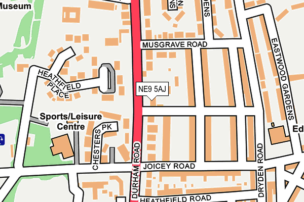 NE9 5AJ map - OS OpenMap – Local (Ordnance Survey)