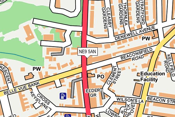 NE9 5AN map - OS OpenMap – Local (Ordnance Survey)