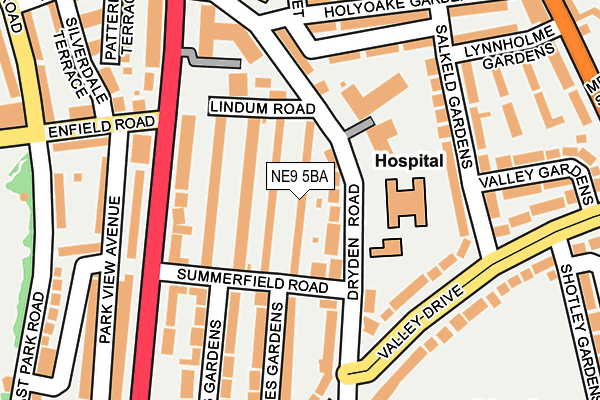 NE9 5BA map - OS OpenMap – Local (Ordnance Survey)
