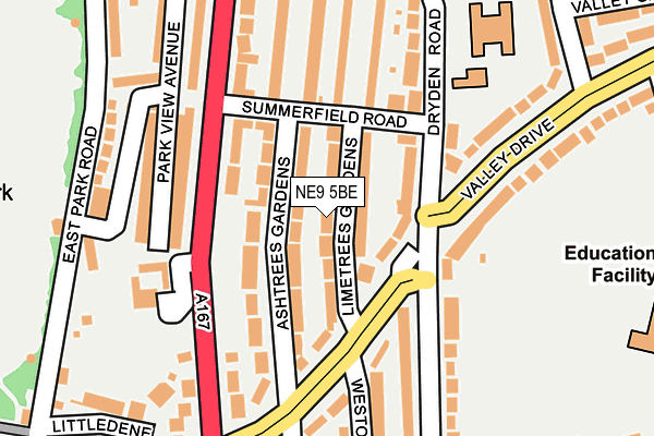 NE9 5BE map - OS OpenMap – Local (Ordnance Survey)