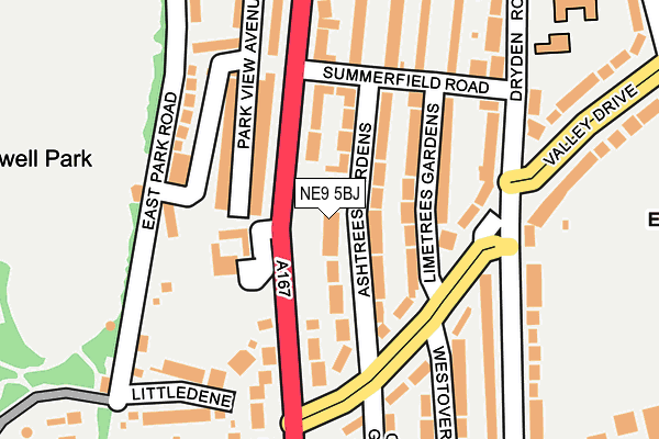 NE9 5BJ map - OS OpenMap – Local (Ordnance Survey)
