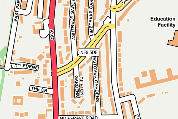 NE9 5DE map - OS OpenMap – Local (Ordnance Survey)