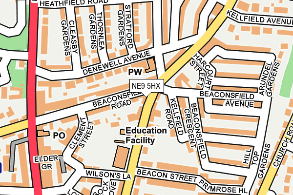NE9 5HX map - OS OpenMap – Local (Ordnance Survey)