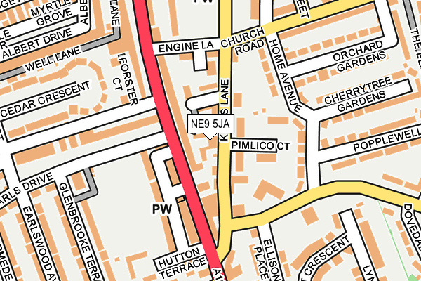 NE9 5JA map - OS OpenMap – Local (Ordnance Survey)