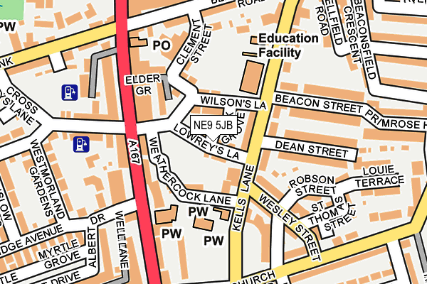 NE9 5JB map - OS OpenMap – Local (Ordnance Survey)