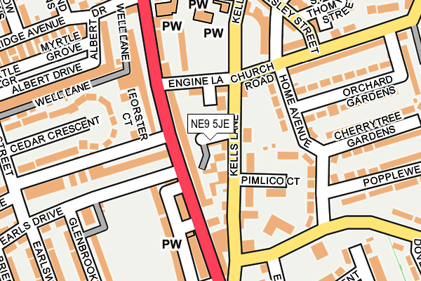 NE9 5JE map - OS OpenMap – Local (Ordnance Survey)
