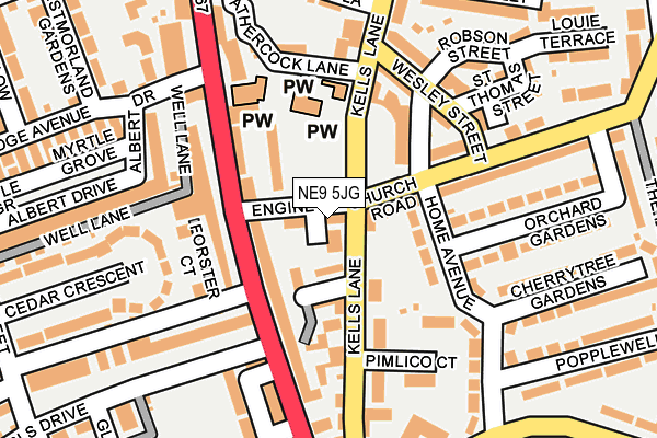 NE9 5JG map - OS OpenMap – Local (Ordnance Survey)