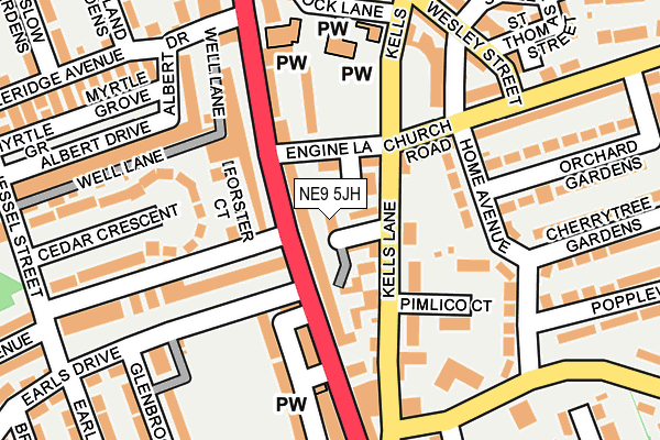NE9 5JH map - OS OpenMap – Local (Ordnance Survey)