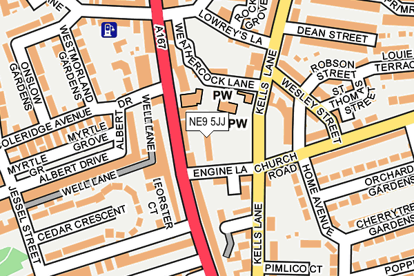 NE9 5JJ map - OS OpenMap – Local (Ordnance Survey)