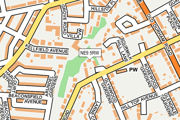 NE9 5RW map - OS OpenMap – Local (Ordnance Survey)