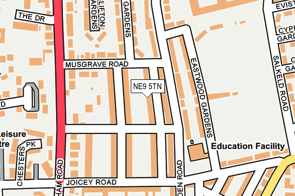 NE9 5TN map - OS OpenMap – Local (Ordnance Survey)