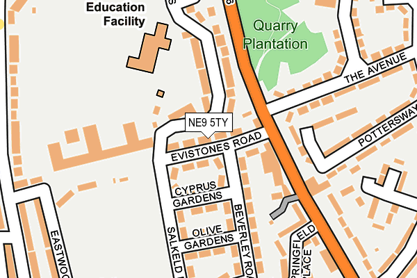 NE9 5TY map - OS OpenMap – Local (Ordnance Survey)