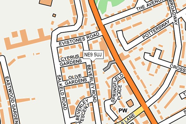 NE9 5UJ map - OS OpenMap – Local (Ordnance Survey)