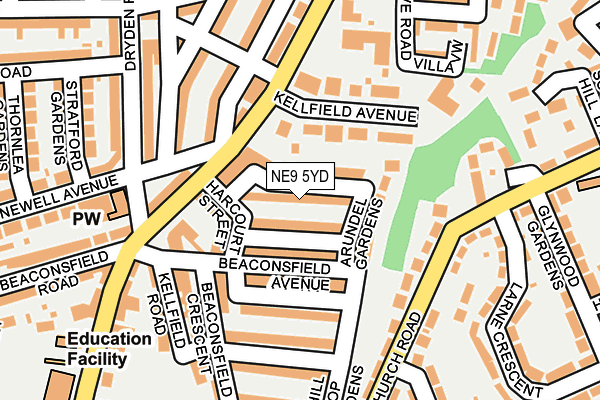 NE9 5YD map - OS OpenMap – Local (Ordnance Survey)