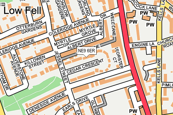 NE9 6ER map - OS OpenMap – Local (Ordnance Survey)