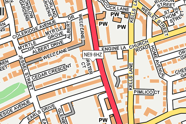 NE9 6HZ map - OS OpenMap – Local (Ordnance Survey)