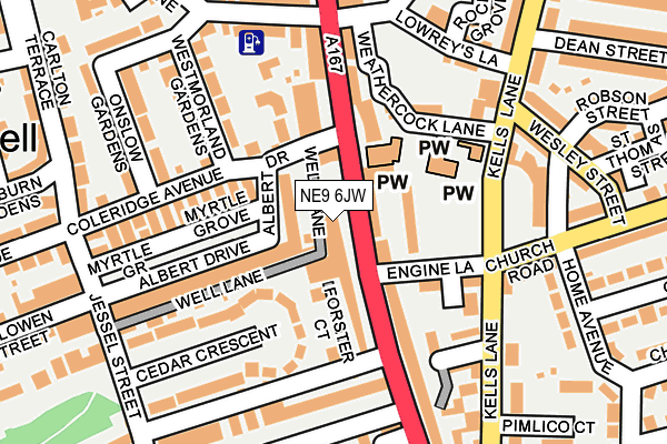NE9 6JW map - OS OpenMap – Local (Ordnance Survey)