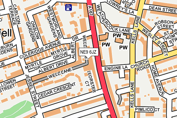 NE9 6JZ map - OS OpenMap – Local (Ordnance Survey)