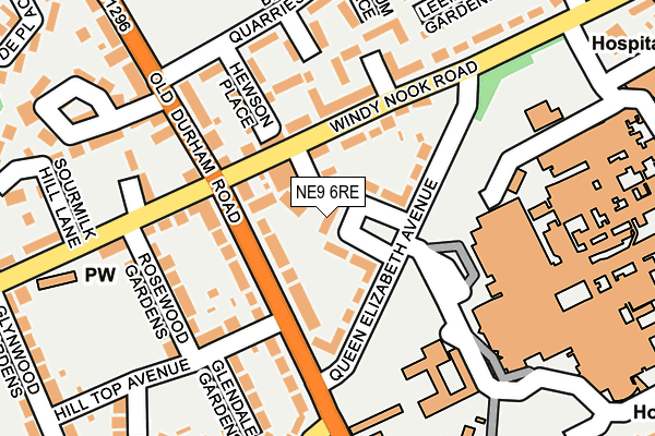 NE9 6RE map - OS OpenMap – Local (Ordnance Survey)