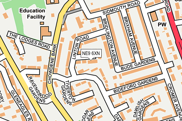 NE9 6XN map - OS OpenMap – Local (Ordnance Survey)