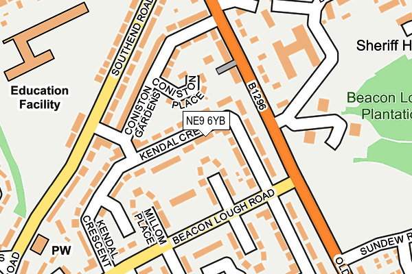 NE9 6YB map - OS OpenMap – Local (Ordnance Survey)