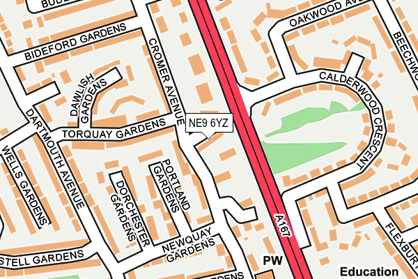 NE9 6YZ map - OS OpenMap – Local (Ordnance Survey)